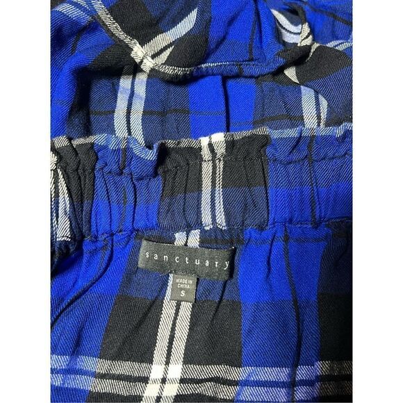Sanctuary Cold Shoulder Long Sleeve Blue Flannel Blouse Size Small - Picture 6 of 6